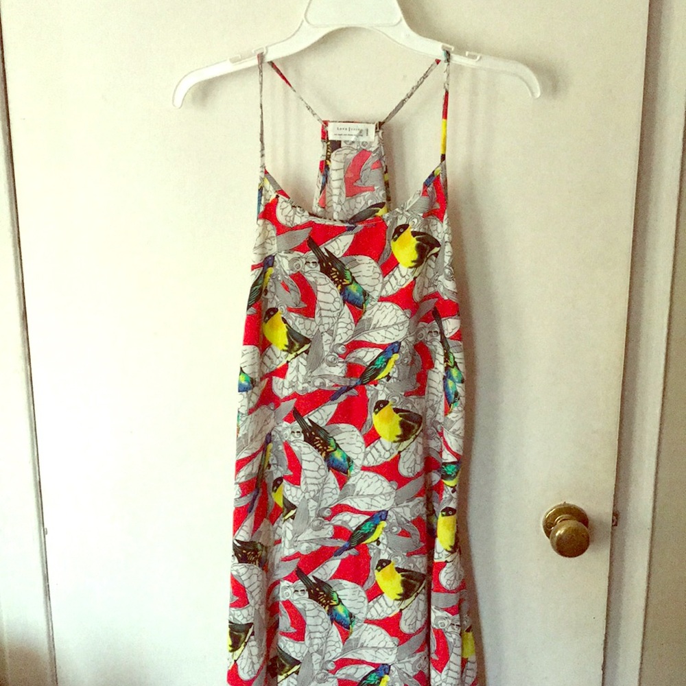 High low bird floral print red dress